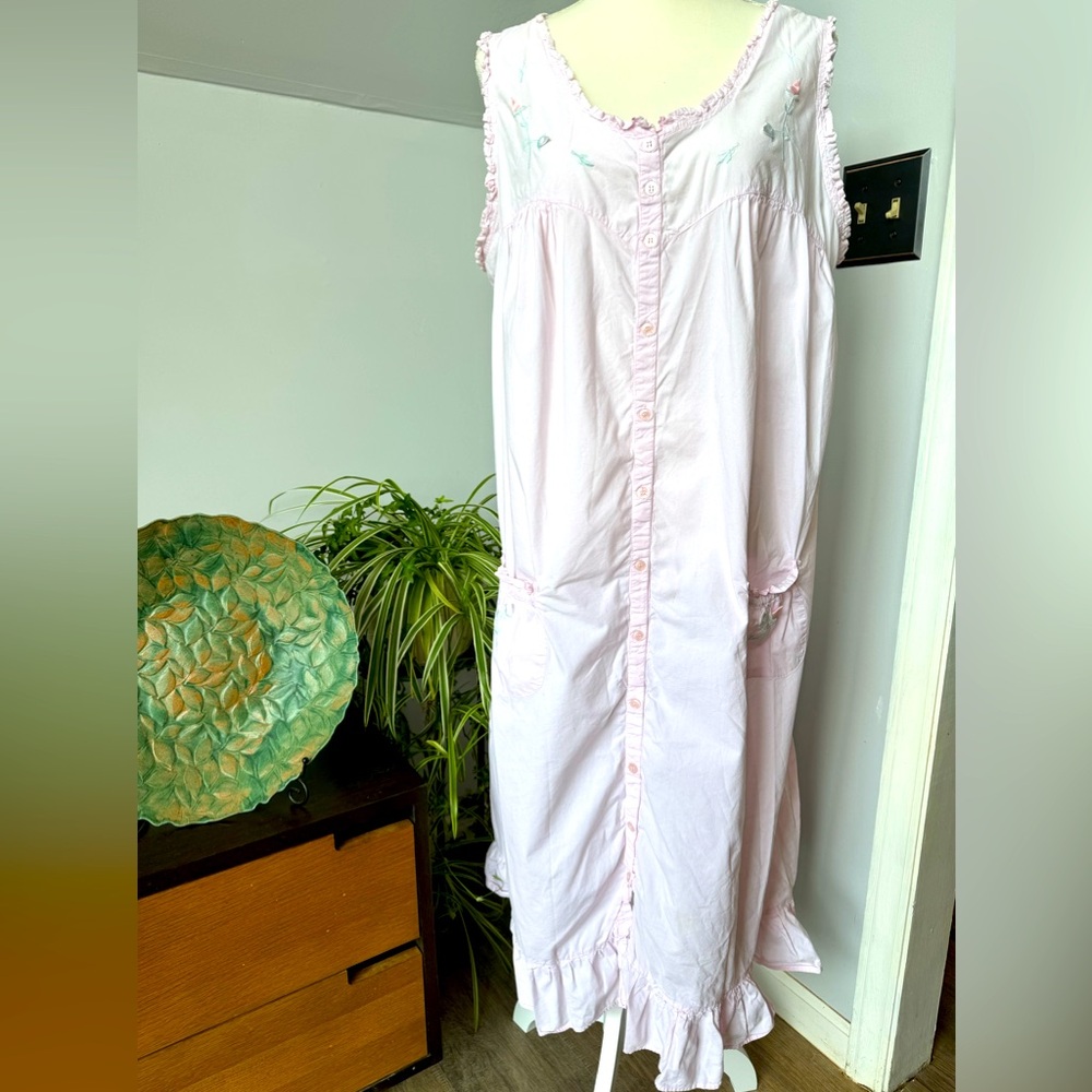 Vintage Ilise Stevens Pale Pink Cotton Buttoned Nightgown Cottagecore 1X